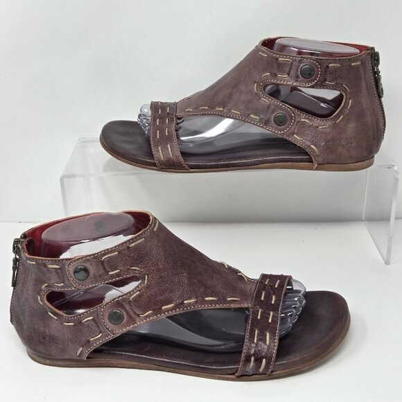 Bed|Stü Shoes - Bed Stu Soto Sandals 8 Womens Purple Leather Distressed Gladiator Zip Flat Open